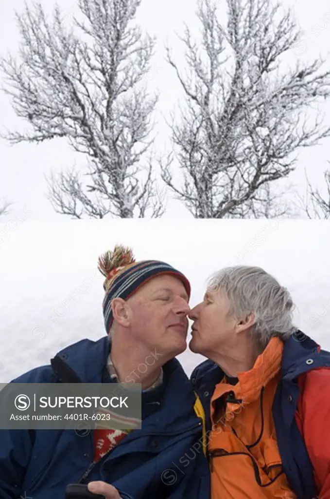 Portrait of an elderly couple a winter day, Sweden.