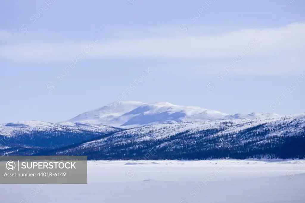 View of snow covered mountains, Sweden.