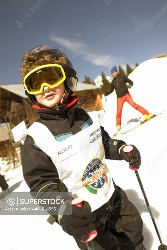 A boy skiing, Italy.