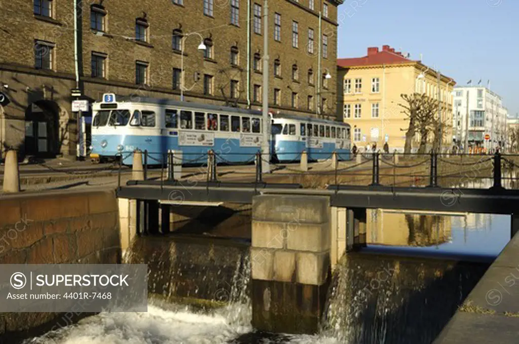 Trams in Gothenburg, Sweden.