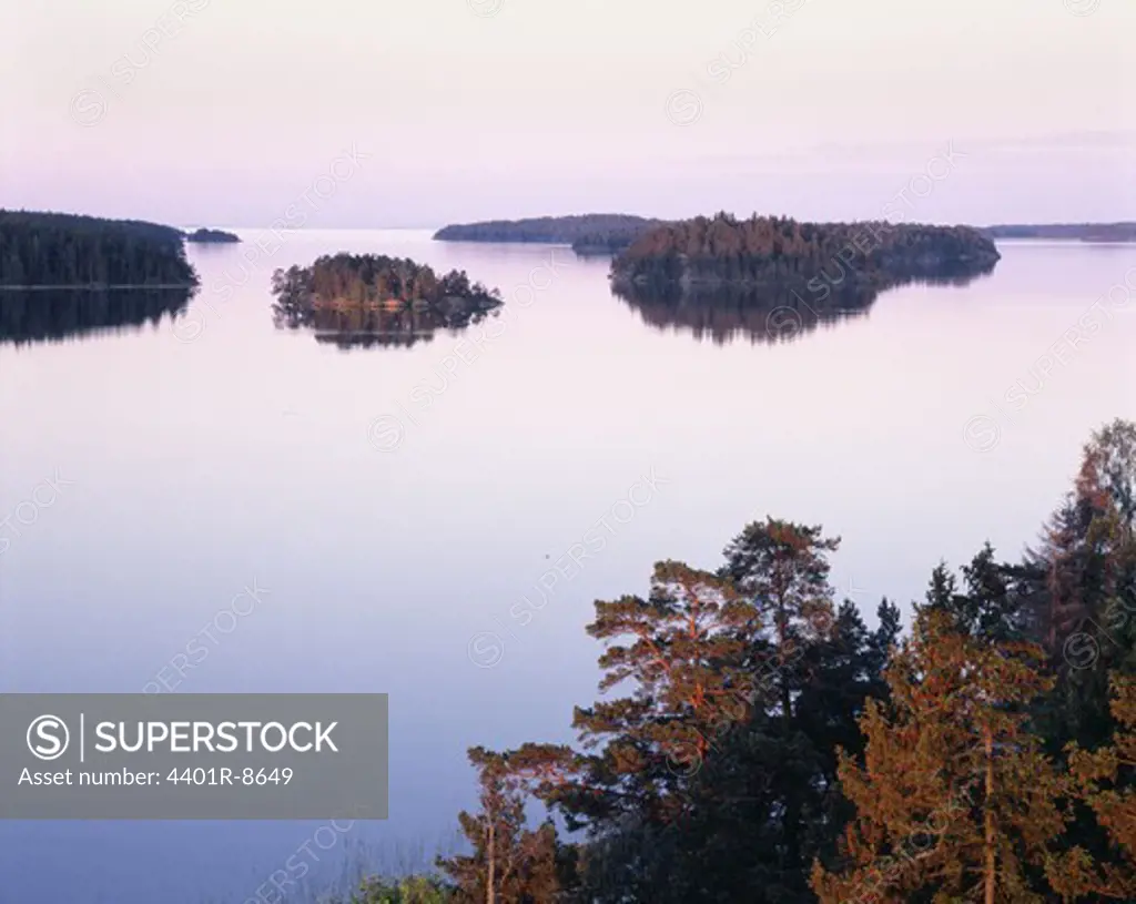 Islands in a peaceful lake, Sweden.