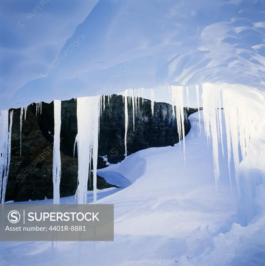 Icicles hanging in cave