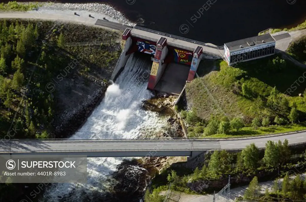 Reservoir for water power, aerial view, Sweden.