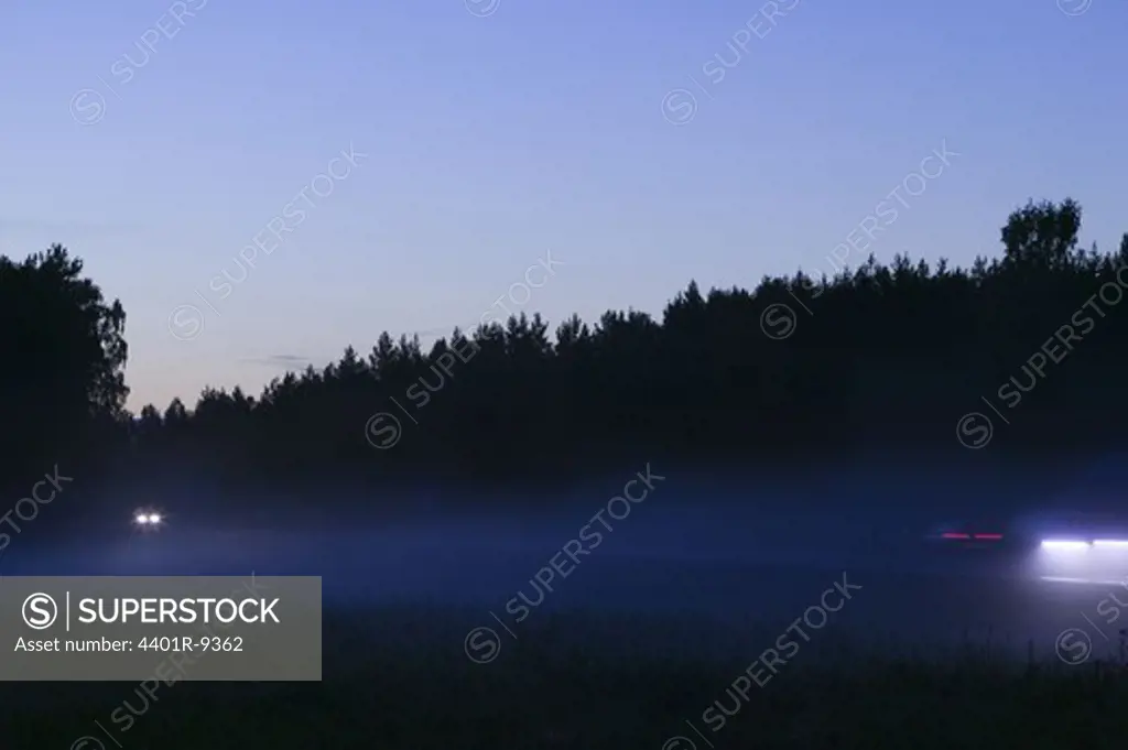 Night-services in morning fog, Dalarna, Sweden.