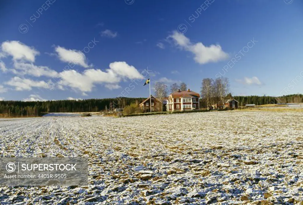 Houses and fields, Halsingland, Sweden.
