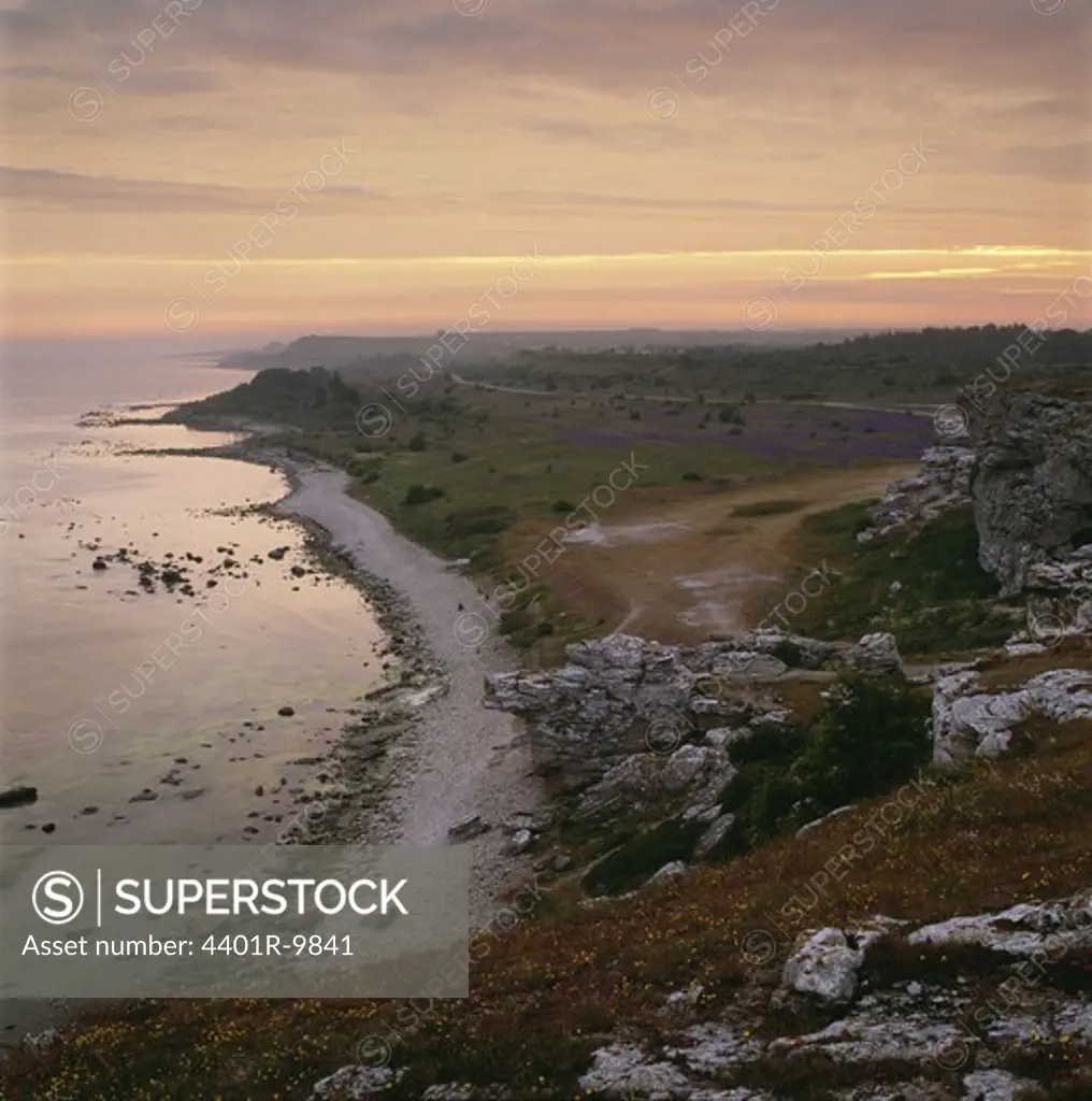 View of beach at dusk