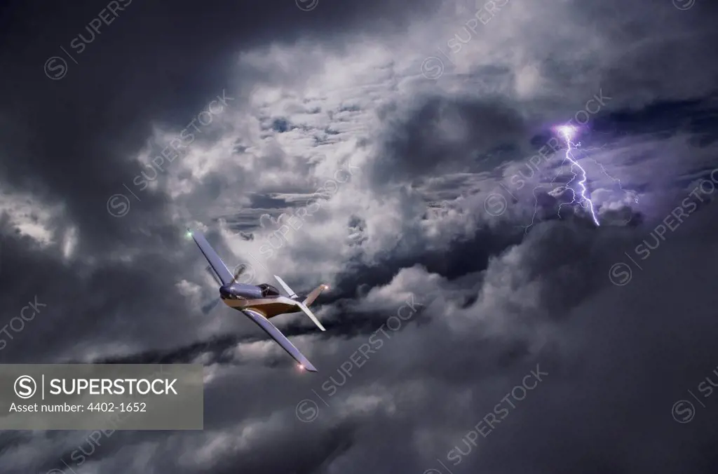 Aeroplane in storm (conceptual composite image)