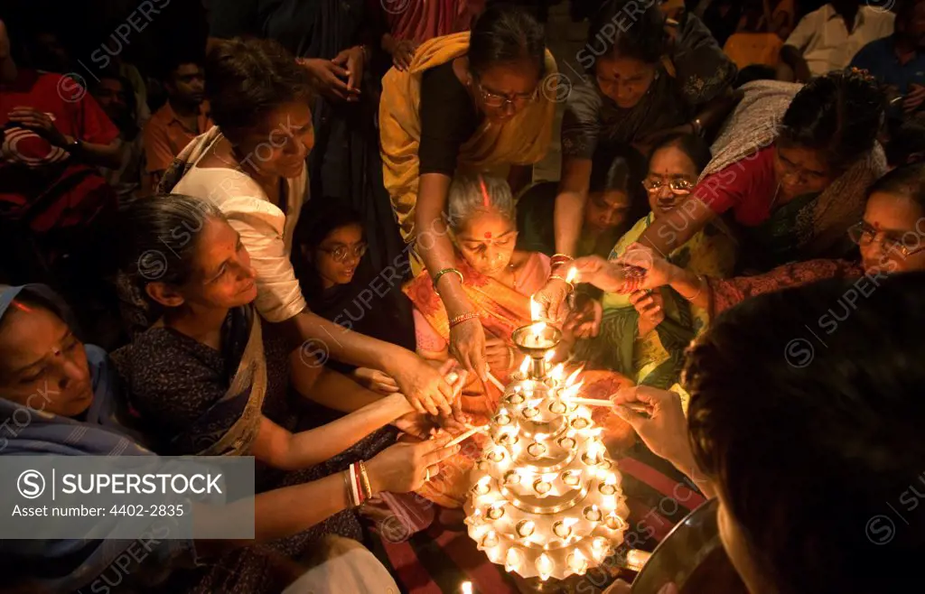 Hindu ceremony at night, Varanasi, India