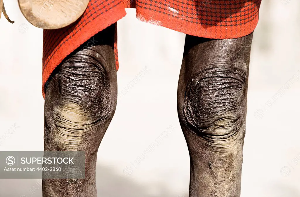 Close-up of knees of Karo tribesman, Omo Delta, Ethiopia, Africa