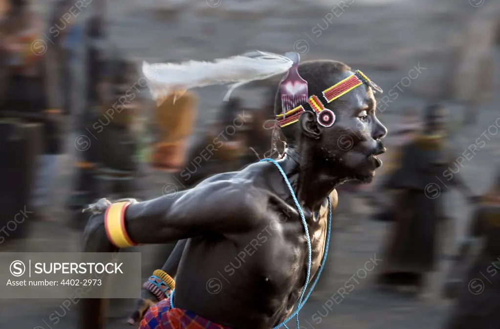 Turkana man dancing, Northern Kenya