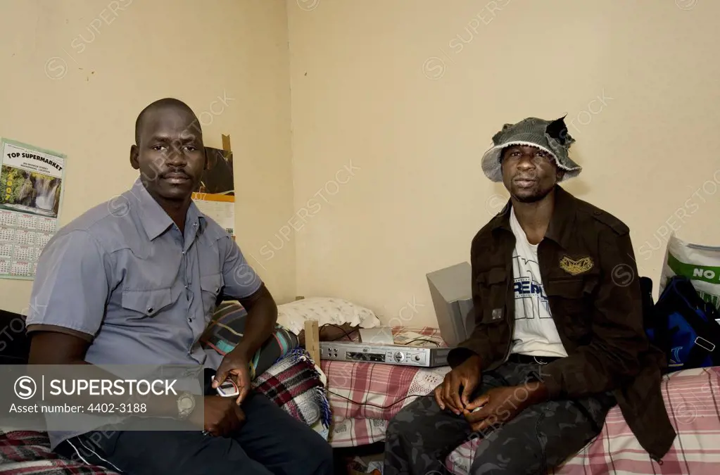 Gold miners in their living quarters, near Johannesburg, South Africa