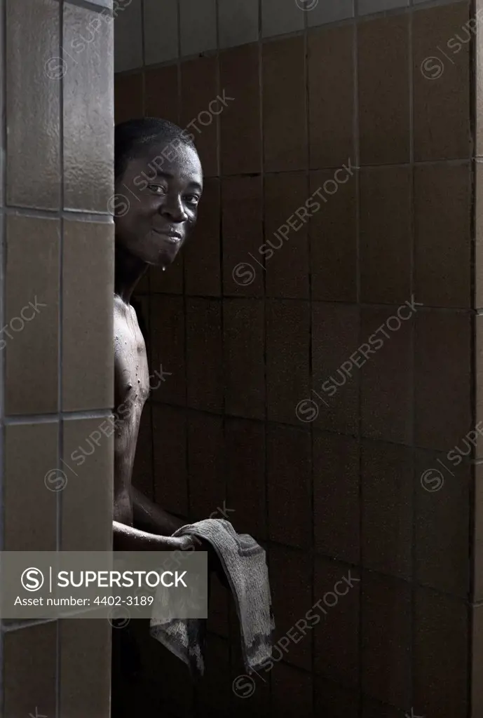 Gold miner after shower, near Johannesburg, South Africa