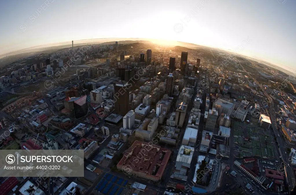 Aerial view of Johannesburg in the early morning, South Africa