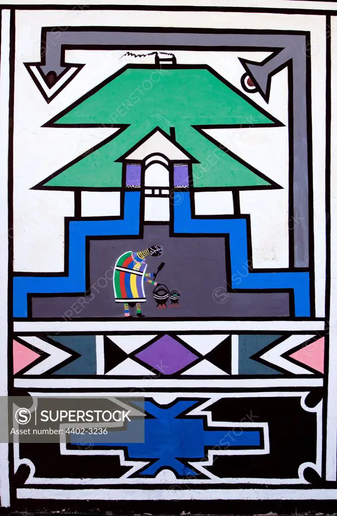 Detail of artwork on a Ndebele house, South Africa