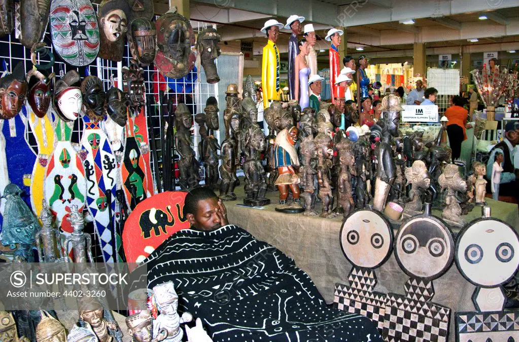 Stall selling African masks, Indoor market, Johannesburg, South Africa