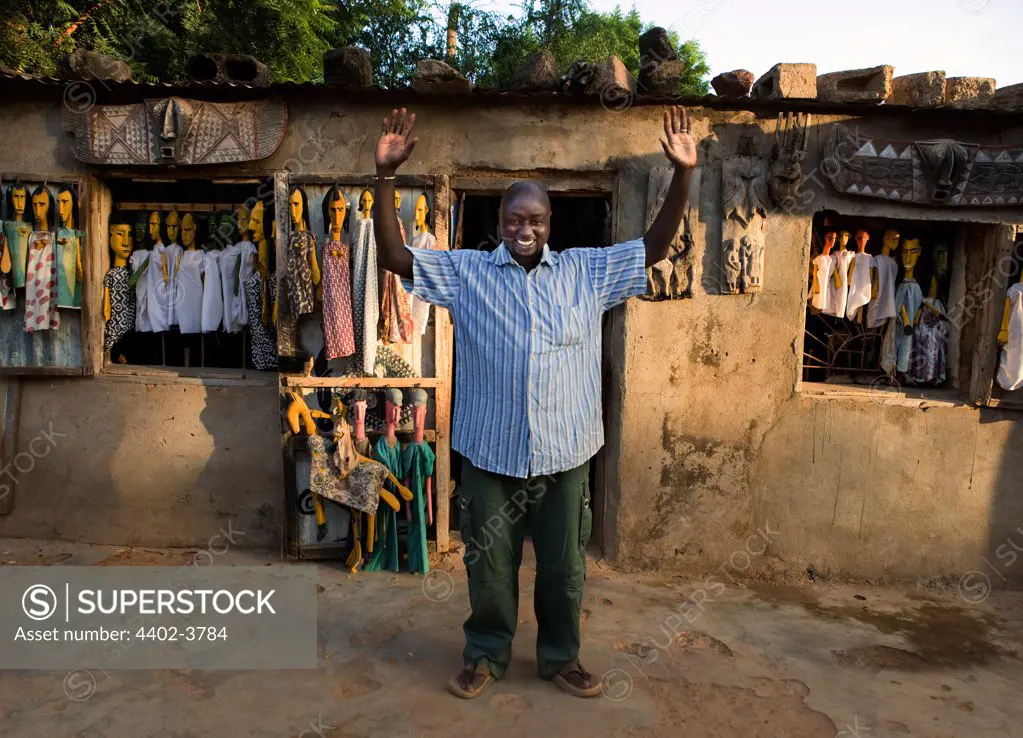 A man in front of his shop in Sergou, Mali