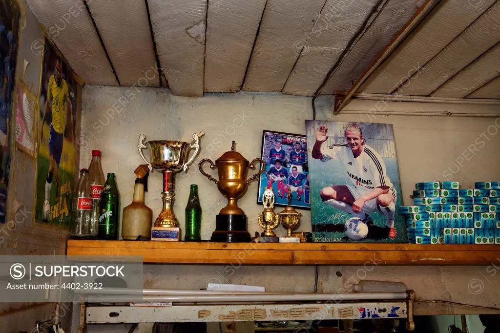 Interior of Barber shop with picture of David Beckham, Nairobi, Kenya