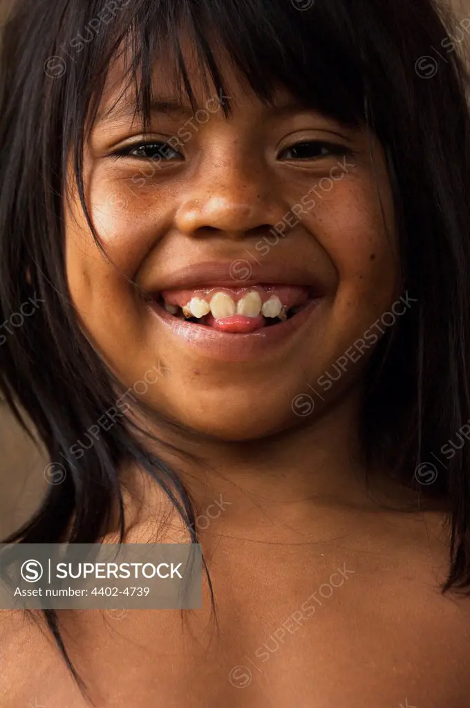 Huaorani Indian child. Bameno Community, Yasuni National Park, Amazon rainforest, Ecuador, South America.
