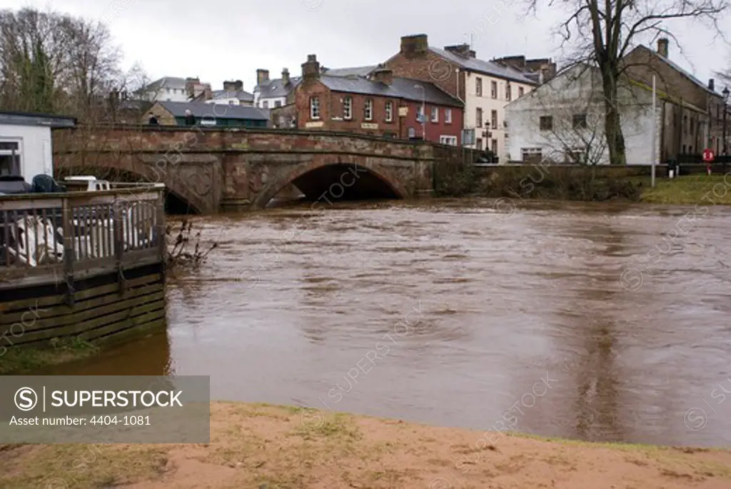 UK, Appleby-in-Westmorland, River Eden flooding at Appleby-in-Westmorland