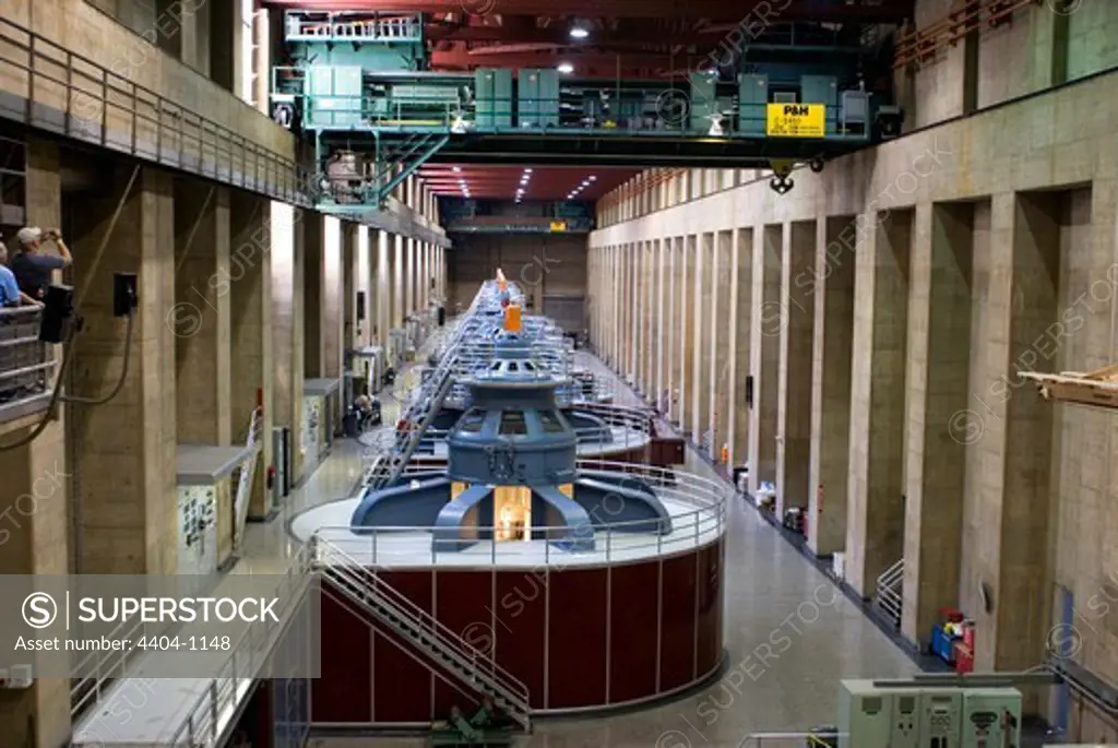 USA, Colorado, Hoover Dam generator hall showing seven generator sets