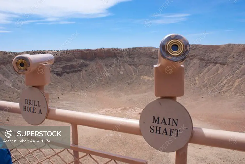 USA, Arizona, Meteor Crater, Telescopes point at drill sites for meteorite location