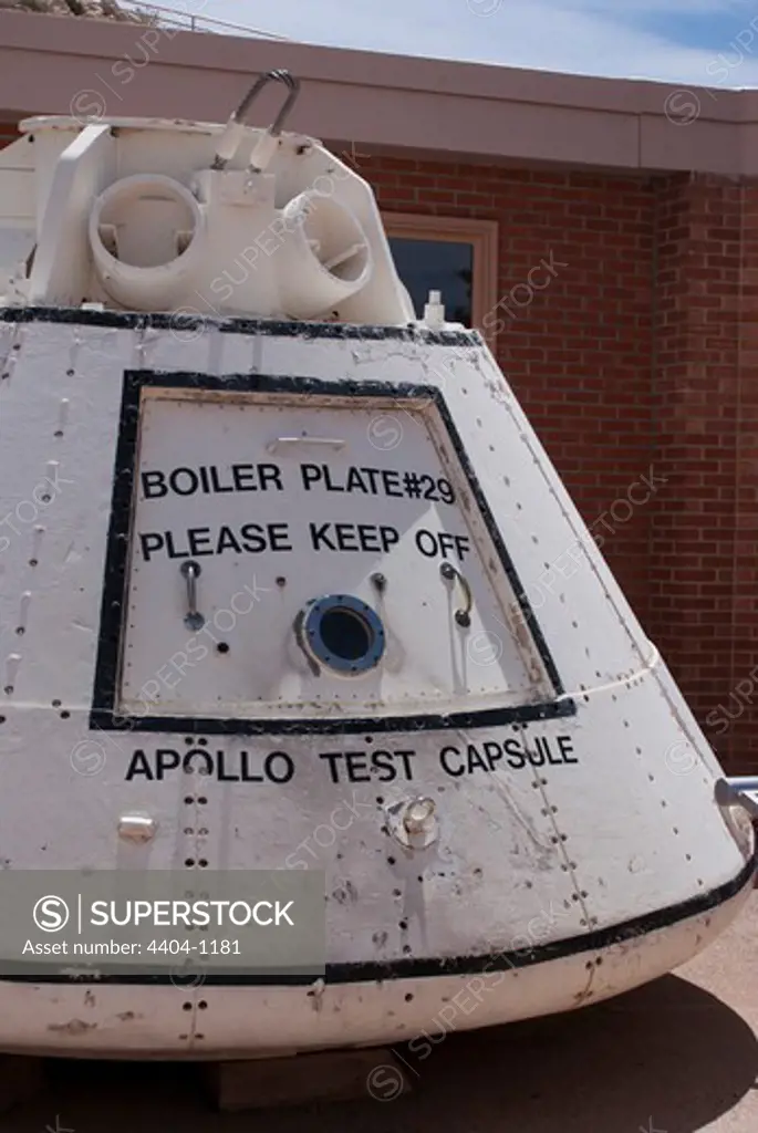 USA, Arizona, Boiler plate Apollo capsule on display at Meteor Crater