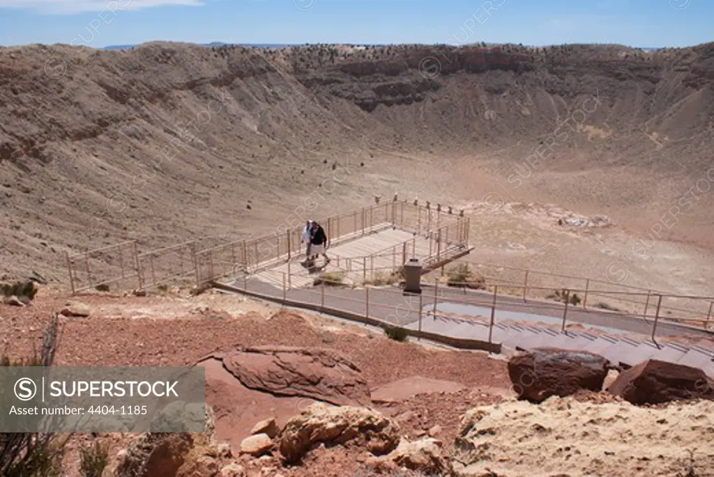 USA, Arizona, Meteor Crater viewing platform with telescopes
