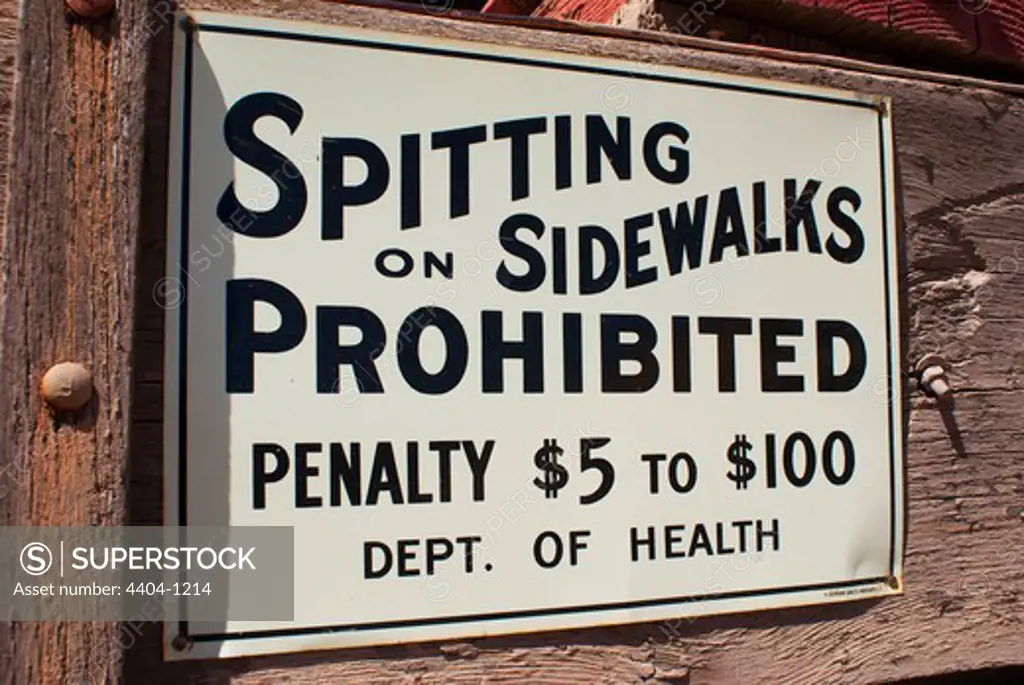 USA, Arizona, Tucson, Spitting Prohibited notice at Old Tucson Studios