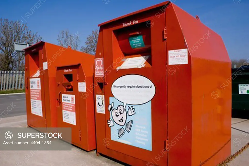 UK, Cumbria, Recycling bins at Flusco household waste recycling centre