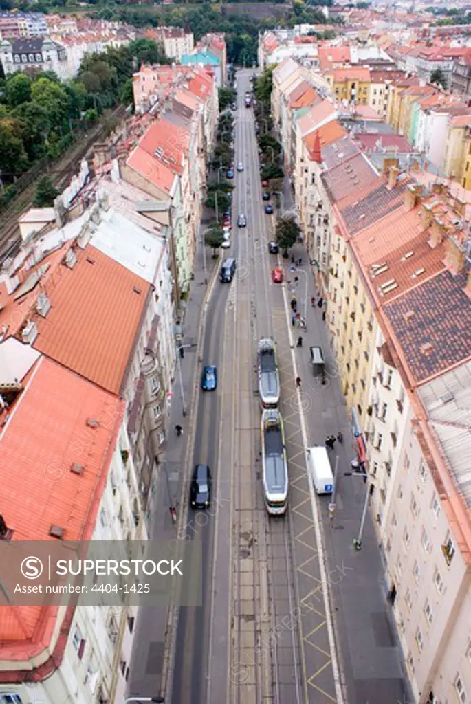 Czech Republic, Prague, High angle view of street