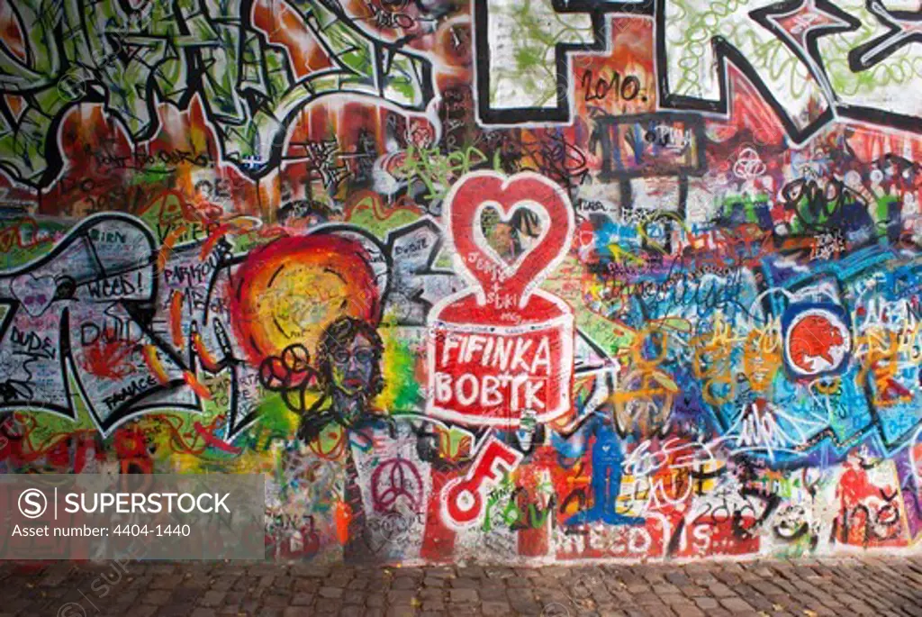 Czech Republic, Prague, View of Lennon Wall