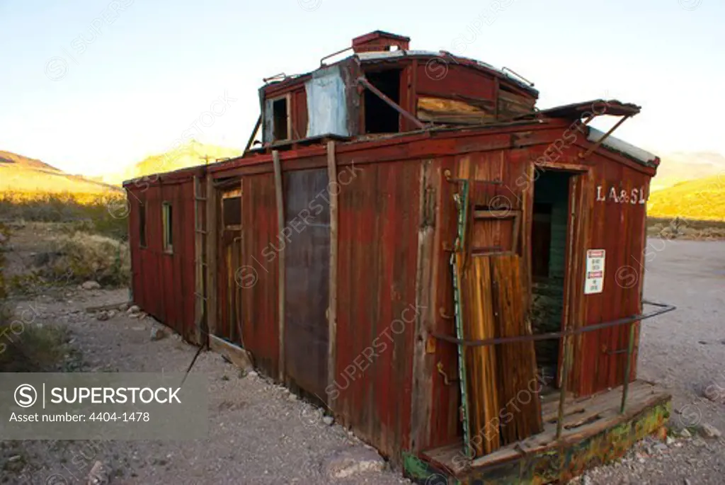 USA, California, Death Valley, Abandoned railway wagon in Death Valley