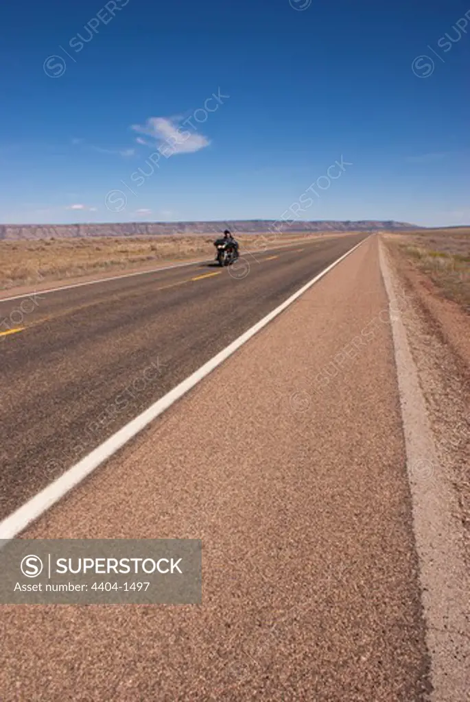USA, Arizona, Biker on Route 66 west of Seligman