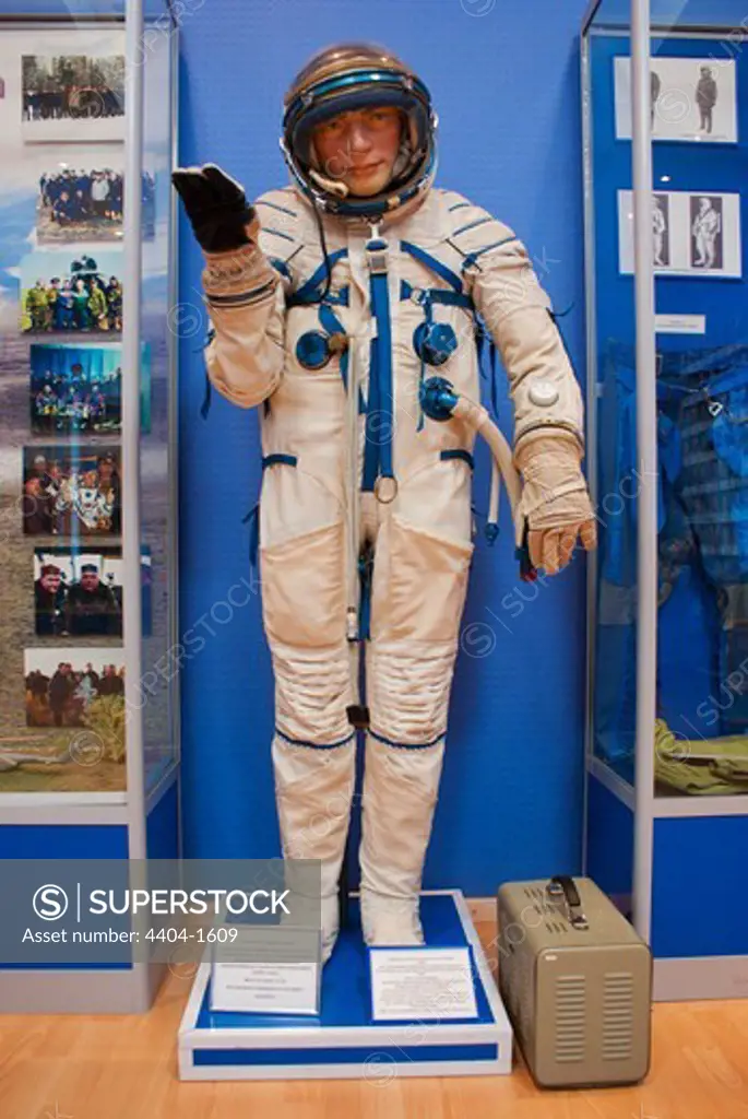 Russian Soyuz spacesuit in a museum, Baikonur Space Museum, Baikonur Cosmodrome, Kazakhstan