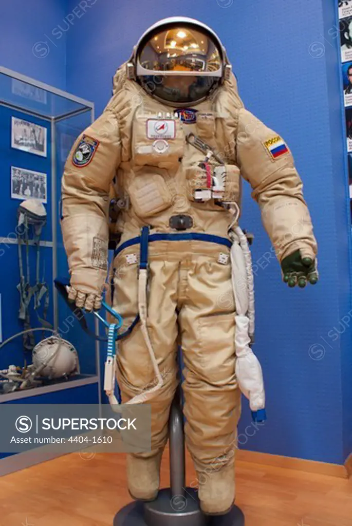 Russian Orlan spacesuit on display in a museum, Baikonur Space Museum, Baikonur Cosmodrome, Kazakhstan