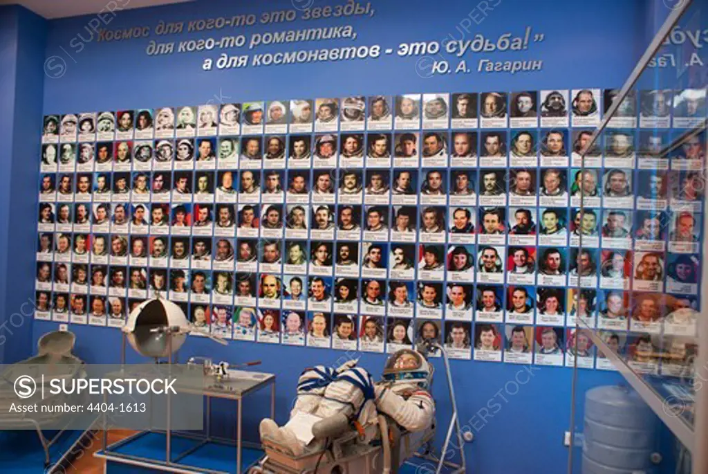 Cosmonaut photographs in a museum, Baikonur Space Museum, Baikonur Cosmodrome, Kazakhstan