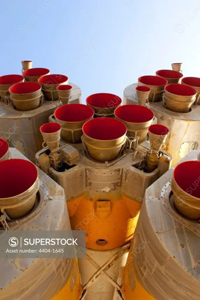 Rocket engines of Soyuz rocket, Baikonur Cosmodrome, Kazakhstan