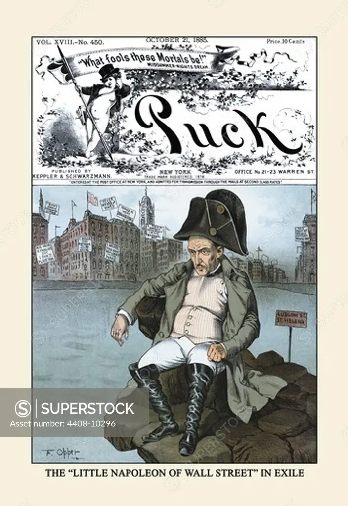 Puck Magazine: The ""Little Napoleon of Wall Street"" in Exile, Puck Magazine