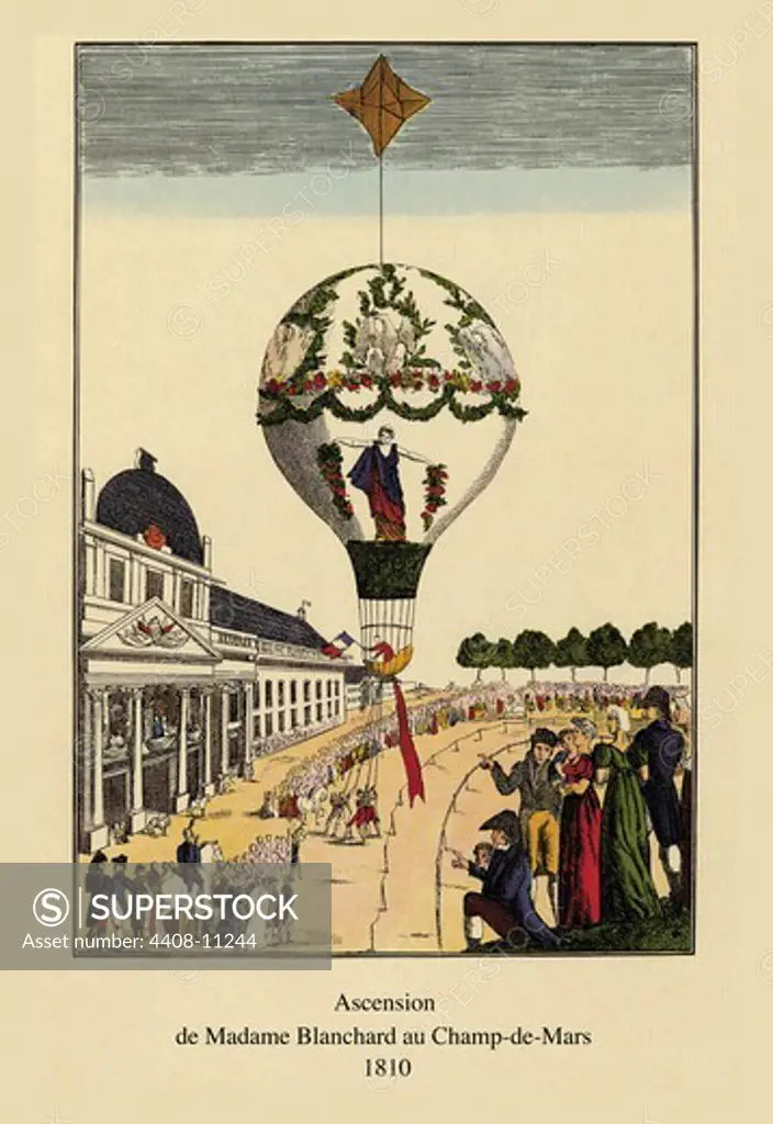 Ascension - Champ-de-Mars, 1810  French Illustration of Ballon Ascension, Hot Air Balloons & Derigibles