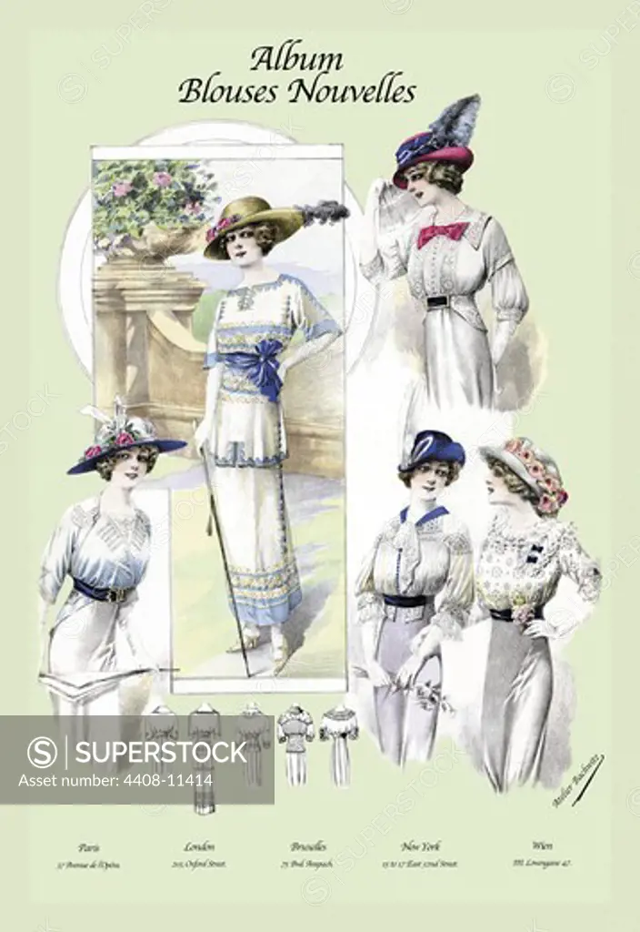 Album Blouses Nouvelles: Ladies in Flowered Hats, Tailored Women's Dresses - 1947