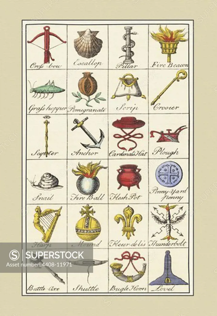 Heraldic Symbols - Crossbow, Escallop, et al., Heraldry - Symbols