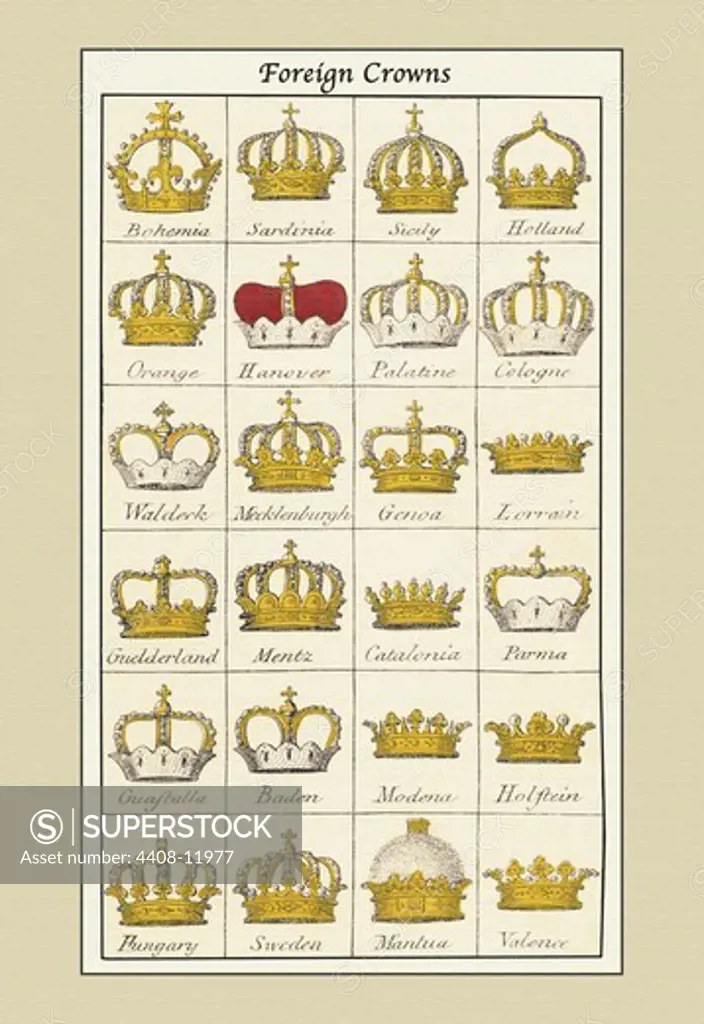Foreign Crowns - Bohemia, Sardinia, et al., Heraldry - Symbols