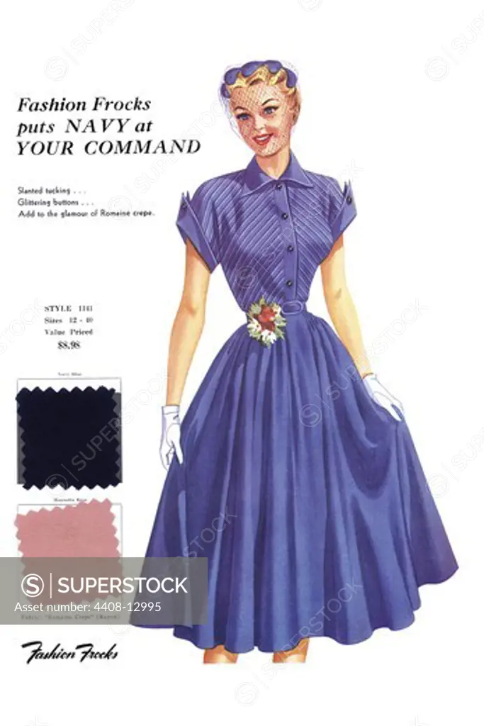 Fashion Frocks puts NAVY at YOUR COMMAND, Fashion Frocks - America 1940's