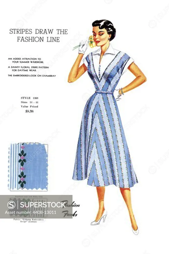 Stripes Draw The Fashion Line, Fashion Frocks - America 1940's