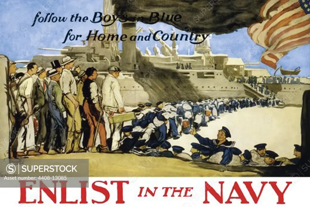 Enlist in the Navy follow the boys in blue for home and country, U.S. Navy