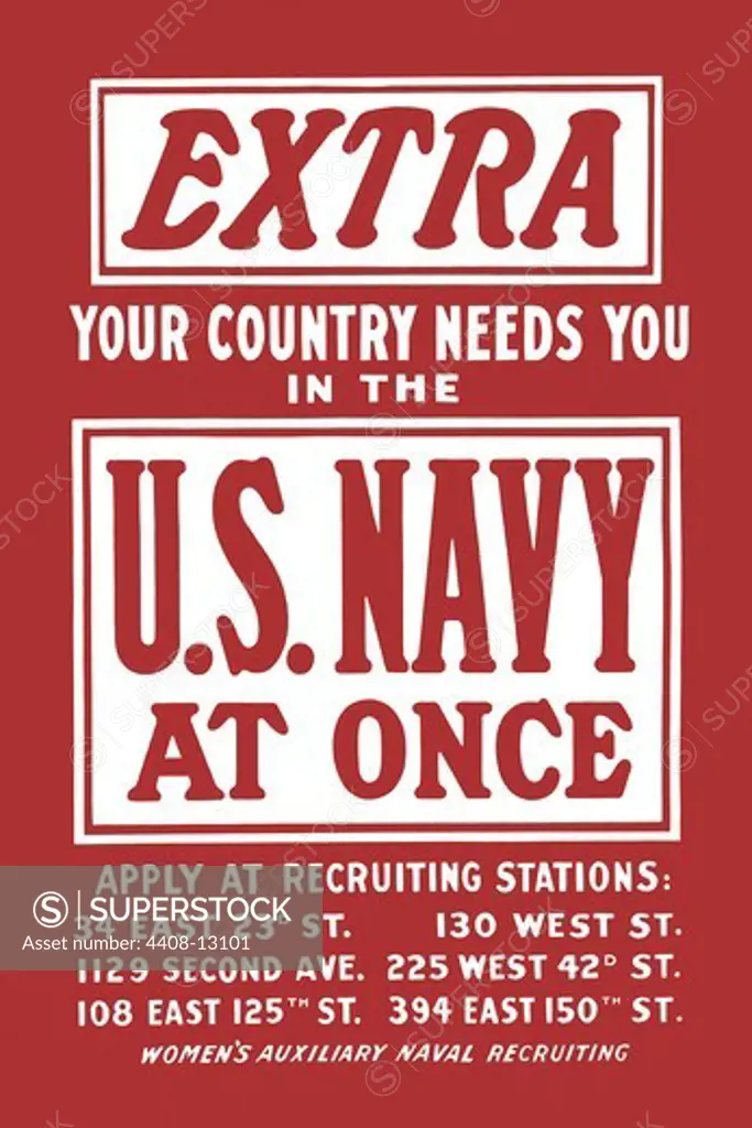 Extra--Your country needs you in the U.S. Navy at once Women's Auxiliary Naval Recruiting, U.S. Navy