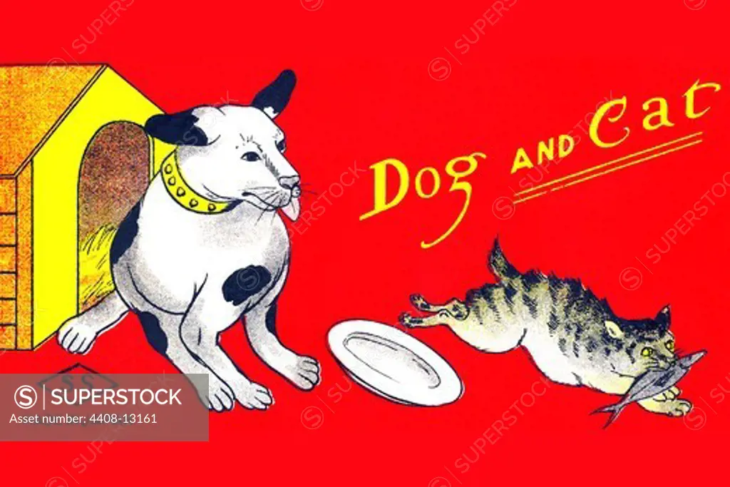 Dog and Cat, Vintage Toy Box Art