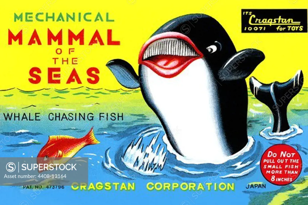Mammal of the Seas: Whale Chasing Fish, Vintage Toy Box Art