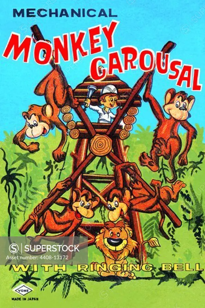 Mechanical Monkey Carousal, Vintage Toy Box Art