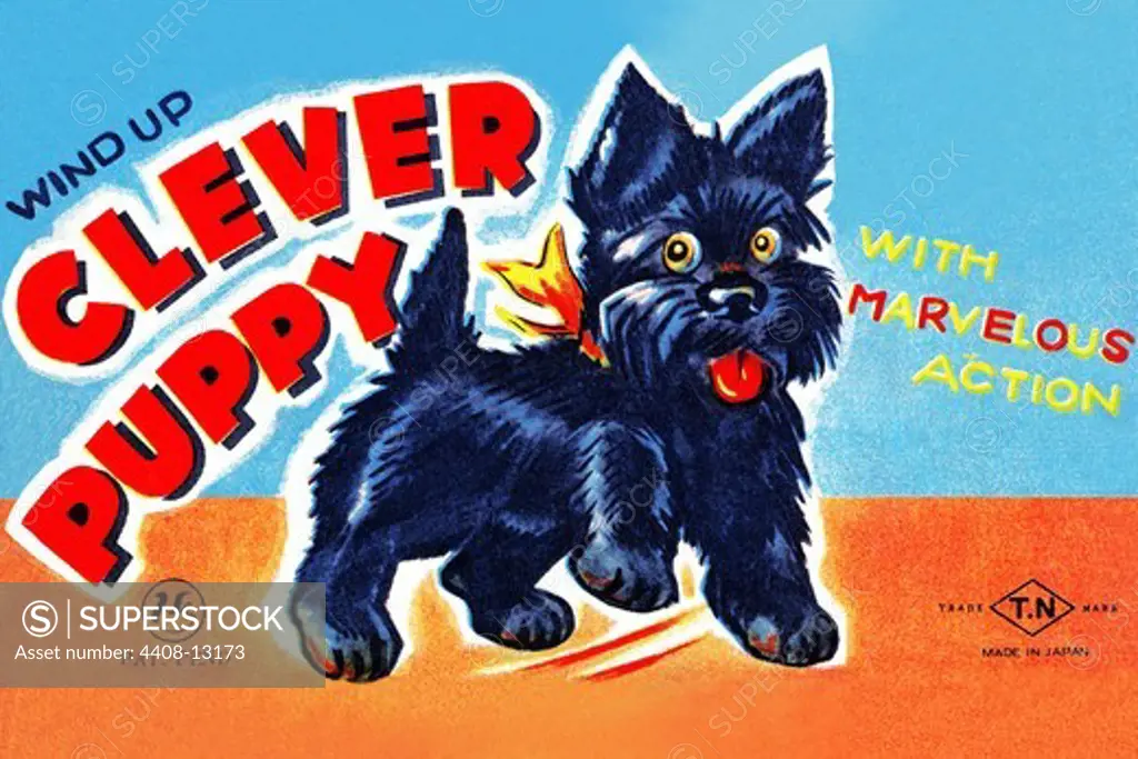 Wind Up Clever Puppy, Vintage Toy Box Art